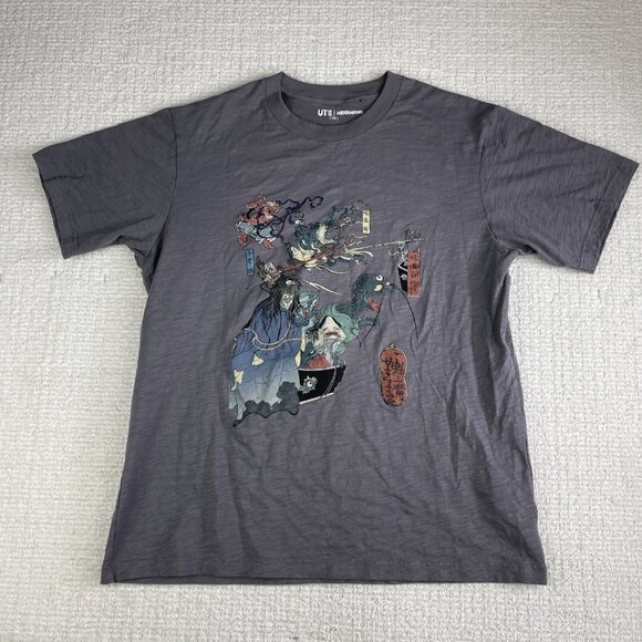 Uniqlo x MFA Boston Shirt Mens L Gray Ukiyo-E Dark Fantasy Collab Japanese - Picture 1 of 15